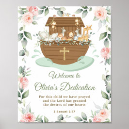 Póster Noah's Ark Pink Floral Dedications Christening