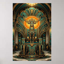 Póster Noble Ciervo Art Déco Silueta Dorada