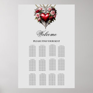 Póster Noble corazón gótico con flores