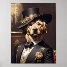 Póster Noble Golden Retriever con elegante vestido victor