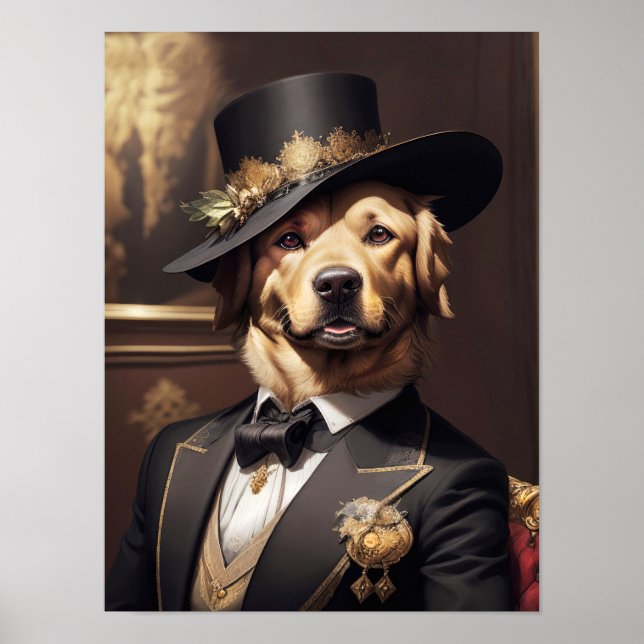 Póster Noble Golden Retriever con elegante vestido victor (Frente)