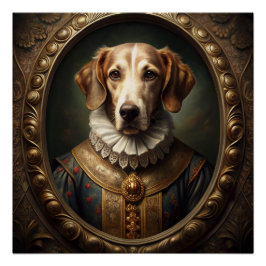 Póster Noble retrato de perro renacentista en marco vinta