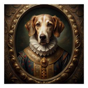 Póster Noble retrato de perro renacentista en marco vinta