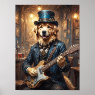 Póster Noble retriever dorado tocando la guitarra en el p