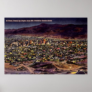 Póster Noche 1940 de El Paso, Tejas Birdseye