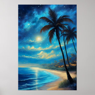 Póster Noche celestial en una playa tropical
