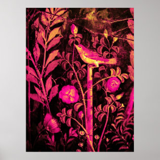Póster NOCHE CON ROSAS, rosa fucsia amarillo negro