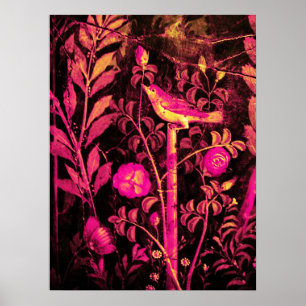Póster NOCHE CON ROSAS, rosa fucsia amarillo negro