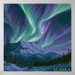 Póster Noche de aurora de Alaska