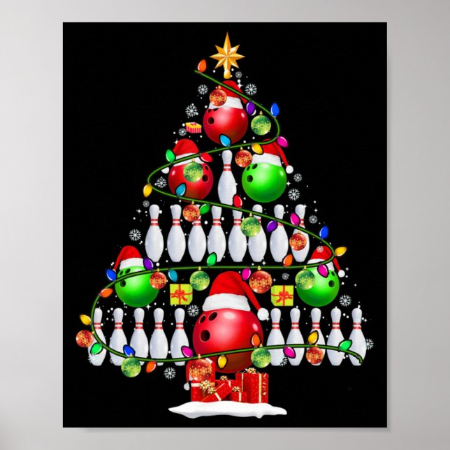 Póster Noche de boliche navideño alumbra a Santa Bowling  (Frente)