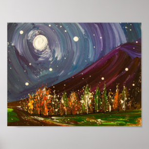 Póster Noche De Bombeo Sobre Árboles Del Otoño