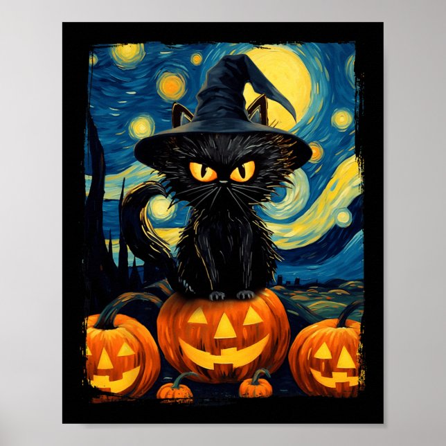 Póster Noche de Brujas Starry Van Gogh Retro Halloween Ca (Frente)