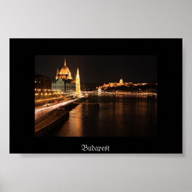 Póster Noche de Budapest desde el puente Margit, el parla (Frente)