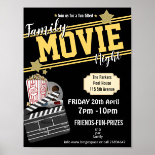 Póster Noche de cine familiar, noche de películas fiesta 