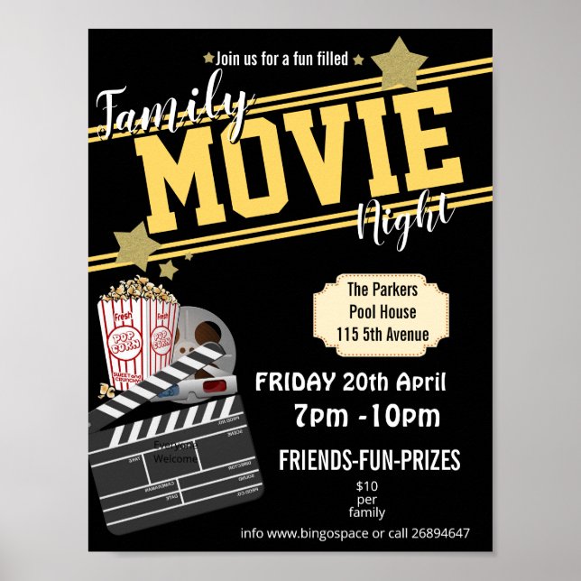 Póster Noche de cine familiar, noche de películas fiesta  (Frente)
