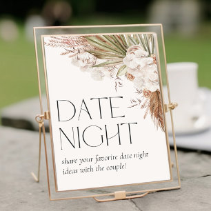 Póster Noche de cita floral bohemio y plumas