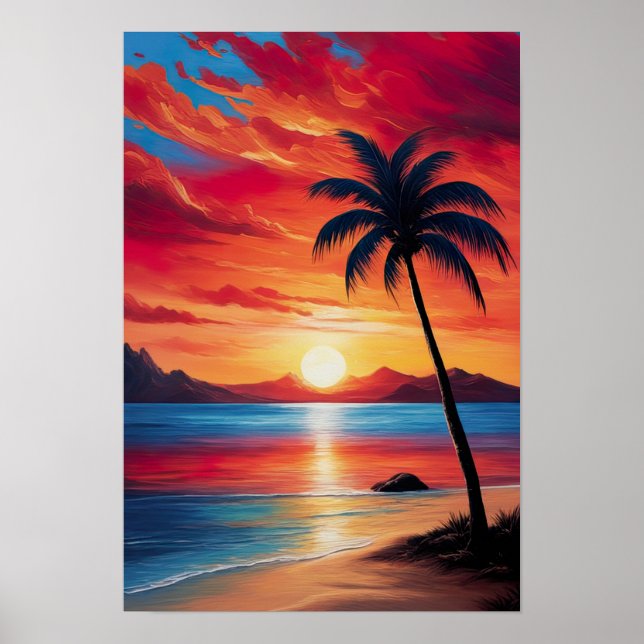 Póster Noche de Crimson cerca de la playa (Frente)