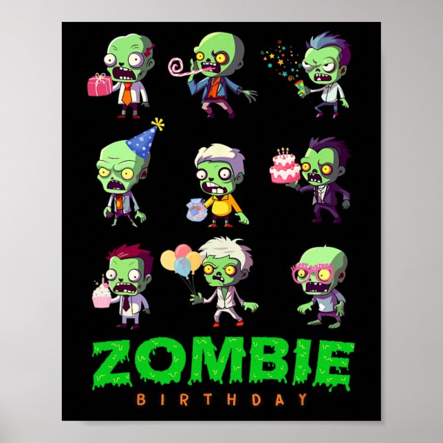 Póster Noche de cumpleaños zombie divertida Fiesta de Hal (Frente)