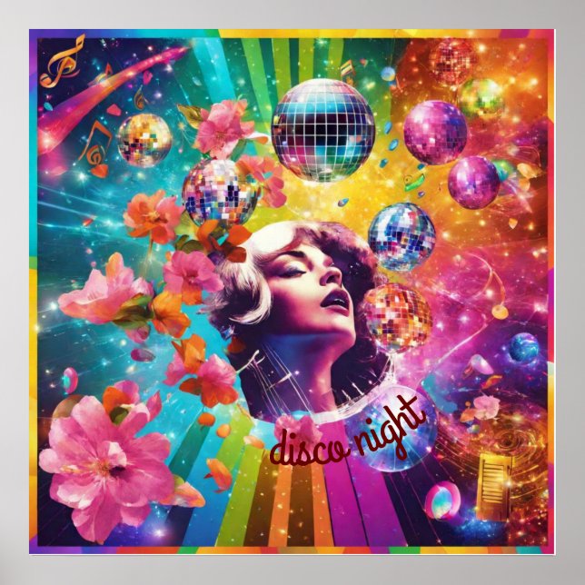 Póster Noche de discoteca Retro (Frente)