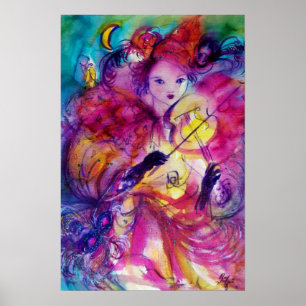 Póster Noche de disfraz Carnaval Músico con traje rosa