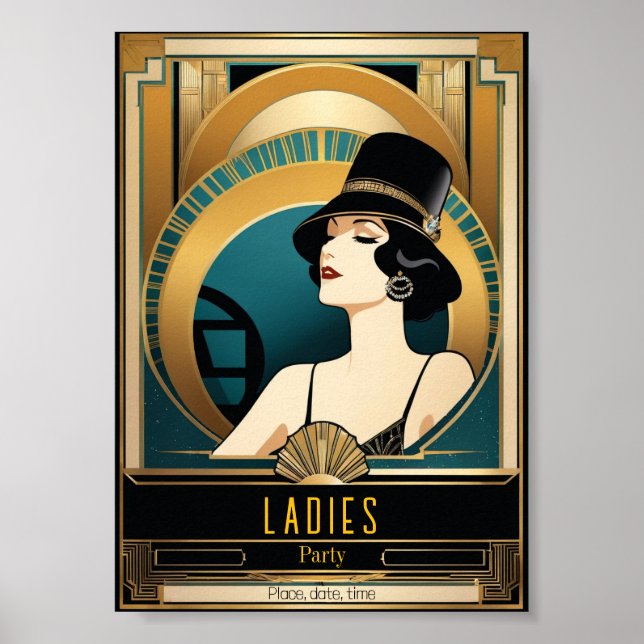 Póster Noche de Fiesta para damas Art Deco (Frente)