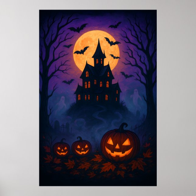 Póster Noche de Halloween de época con luna llena y murci (Frente)