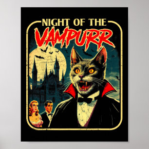 Póster Noche De Halloween De Gato Gracioso De Vampurr