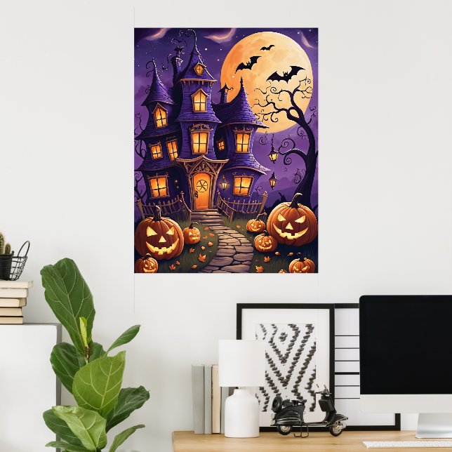 Póster Noche de Halloween encantada (Oficina en casa)