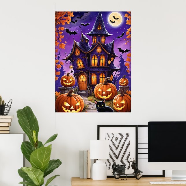 Póster Noche de Halloween encantada (Oficina en casa)