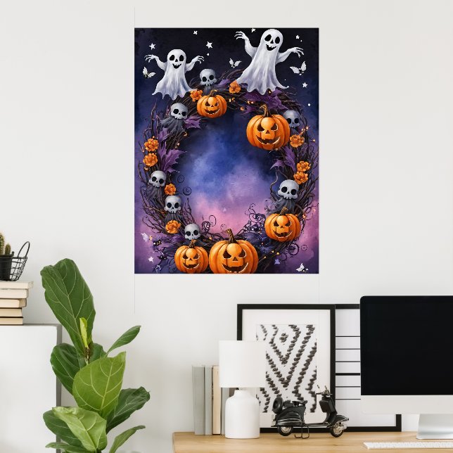 Póster Noche de Halloween encantada (Oficina en casa)