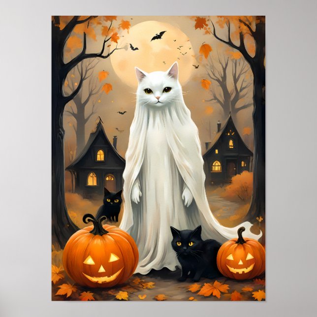Póster Noche de Halloween sensacional - Gato fantasma (Frente)