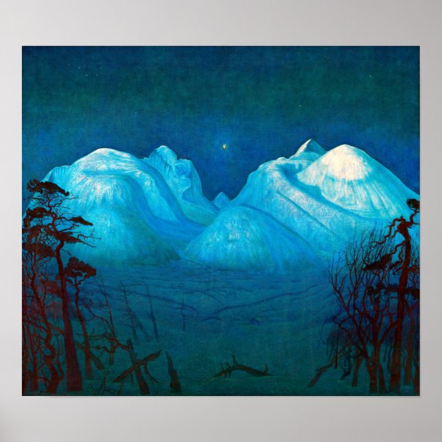 Póster Noche de invierno Harald Sohlberg en las montañas (Frente)