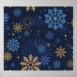 Póster Noche de Invierno: Patrón de copos de nieve azules