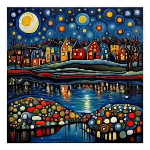 Póster Noche de invierno por lago 9