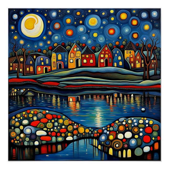 Póster Noche de invierno por lago 9 (Anverso)