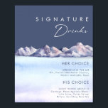 Póster Noche de invierno: Rótulo de bebidas con firma<br><div class="desc">Este letrero distintivo de bebidas de la Noche de Invierno es justo lo que usted ha estado buscando para completar su sencillo y rústico boda amoroso. Diseñado con una acuarela color pastel rosa y azul que se mezcla con la marina y los tonos azules, todo ello refleja perfectamente una velada...</div>