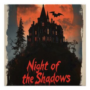 Póster Noche de las sombras - Diseño de casa retro embruj