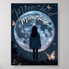 Póster Noche de luna - Chica celeste con Poster lunar