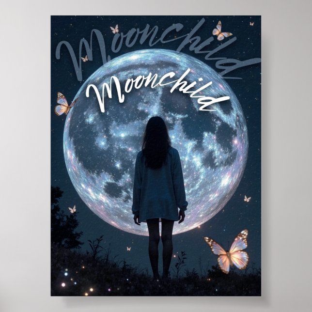 Póster Noche de luna - Chica celeste con Poster lunar (Frente)
