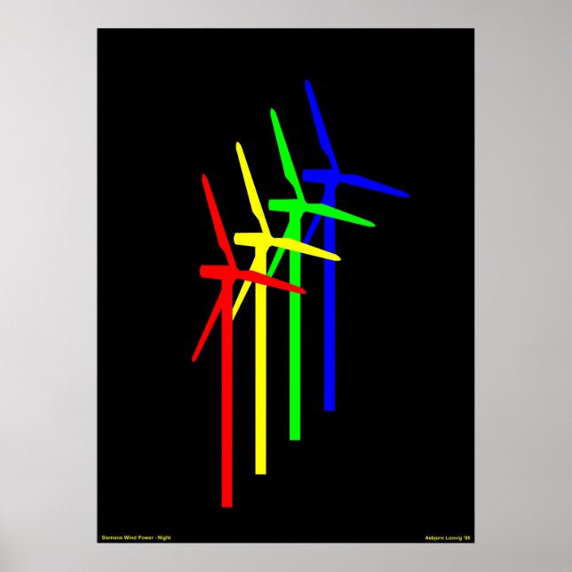 Póster Noche de molino de viento - Energía eólica de Siem (Frente)