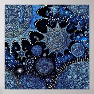 Póster Noche de Navidades azules y blancos