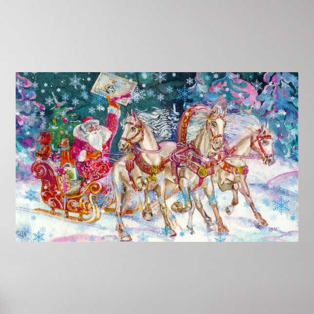 Póster Noche de Navidades de la nieve en el caballo mágic (Frente)