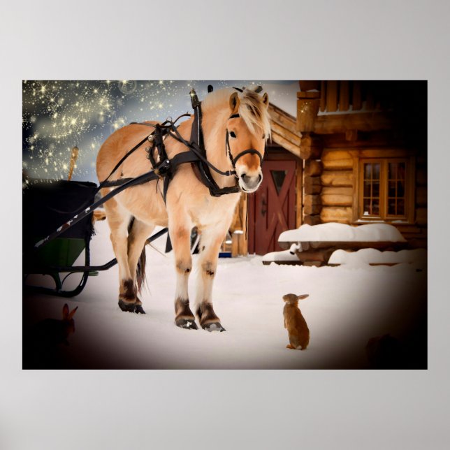 Póster Noche de Navidades estrellados en la granja con ca (Frente)