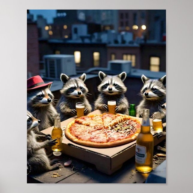 Póster Noche de pizza del viernes de mapache (Frente)