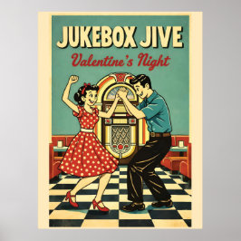 Póster Noche de San Valentín de Jukebox Jive Baile Retro 
