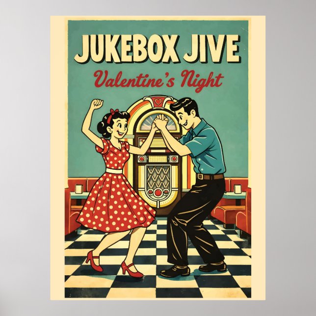 Póster Noche de San Valentín de Jukebox Jive Baile Retro  (Frente)