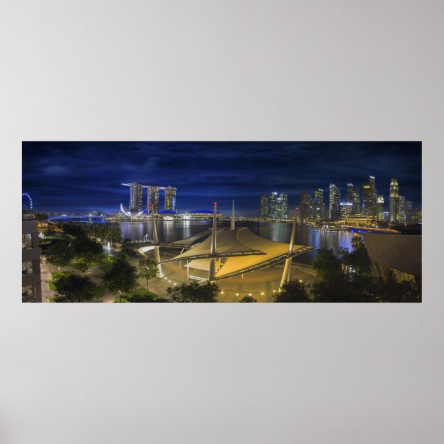 Póster Noche de Skyline Central Business District de Sing (Frente)