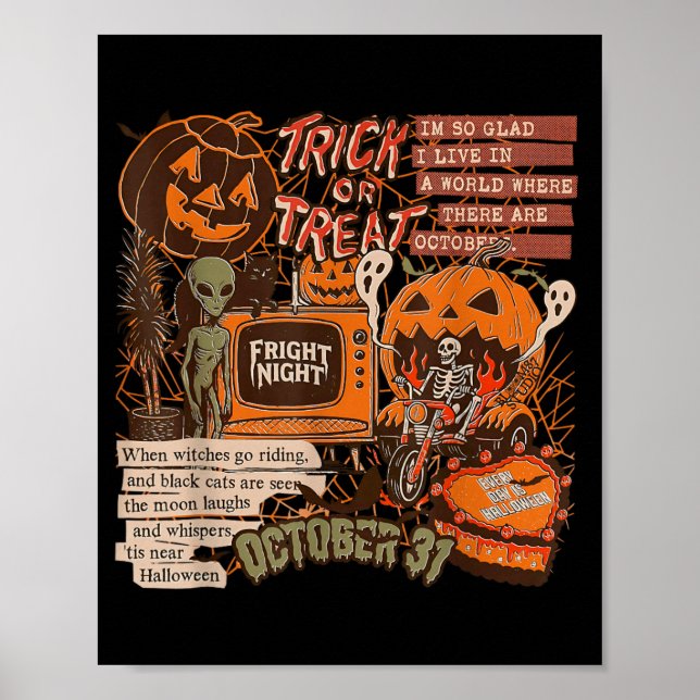 Póster Noche de Terror Halloween Esqueletos Alienígenas C (Frente)
