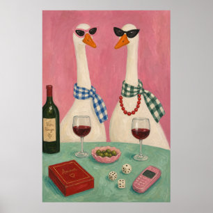 Póster Noche de Vino de Ganso Chic – Bistro Rosa Capricho