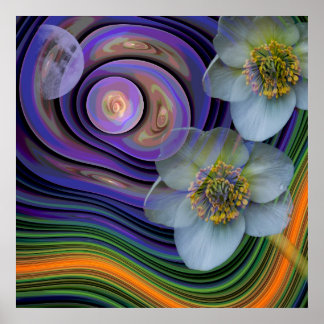 Póster Noche del Helleboris, artística abstracta floral